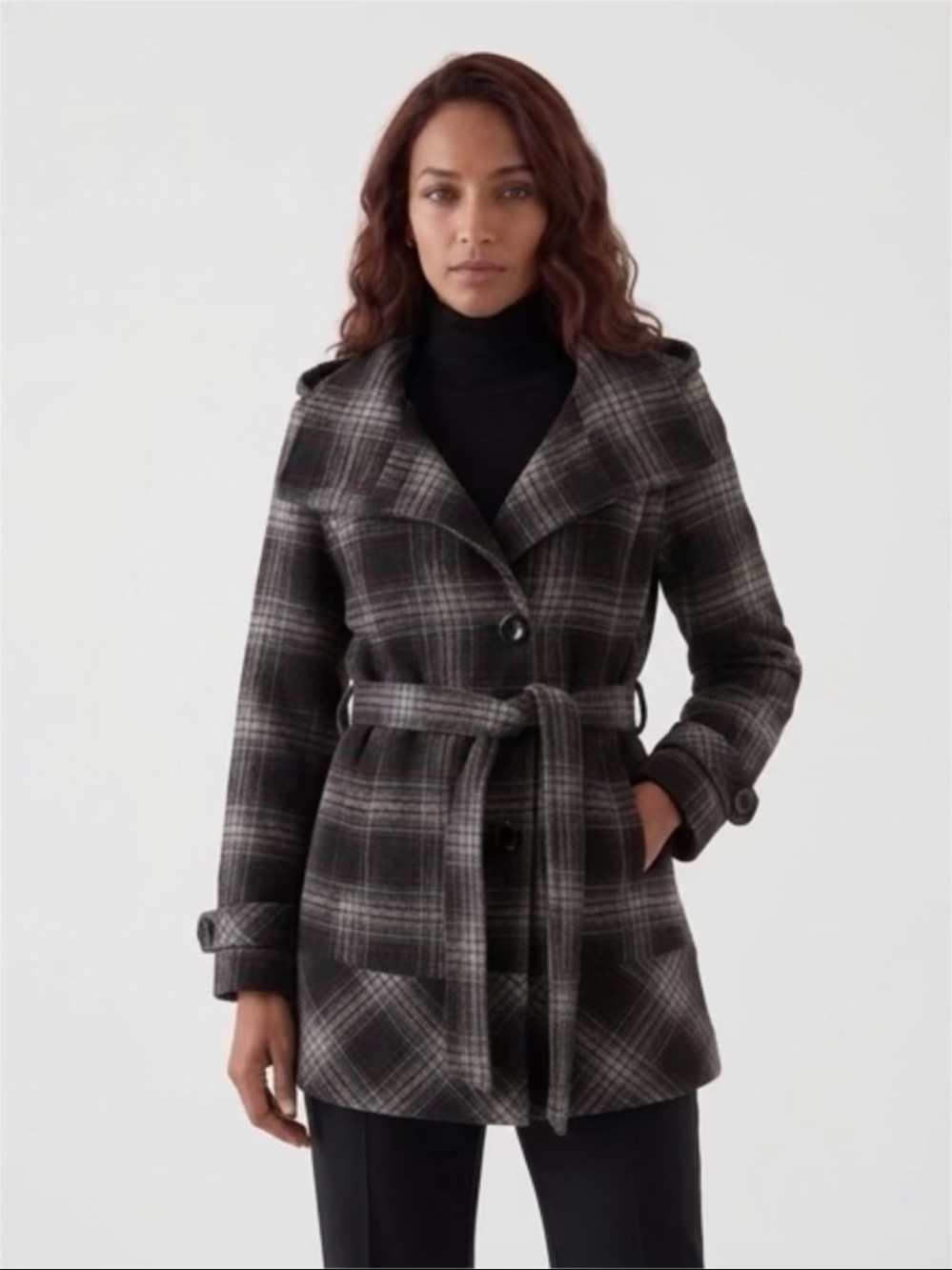Vintage y2K Wool Blend Outerwear Belted Jones New York Plaid  Coat Size Large